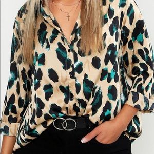 Boohoo Plus Satin Leopard print shirt